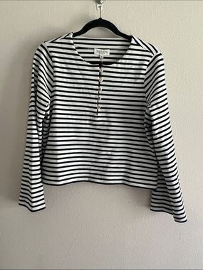 Anthropologie Nation LA SILVIA LONG SLEEVE TOP NAVY BRETON STRIPE Women’s M